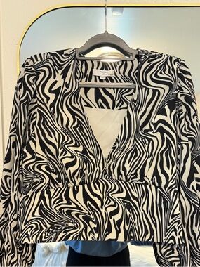 Sandrines Black & White Zebra Wrap Blouse